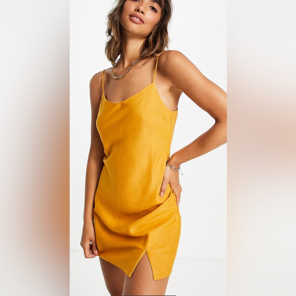 ASOS DESIGN mini slip sundress in mustard